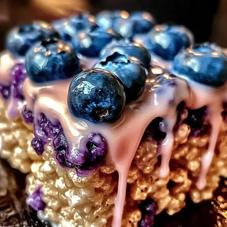 Blueberry Rice Krispies Treats with Vanilla Glaze